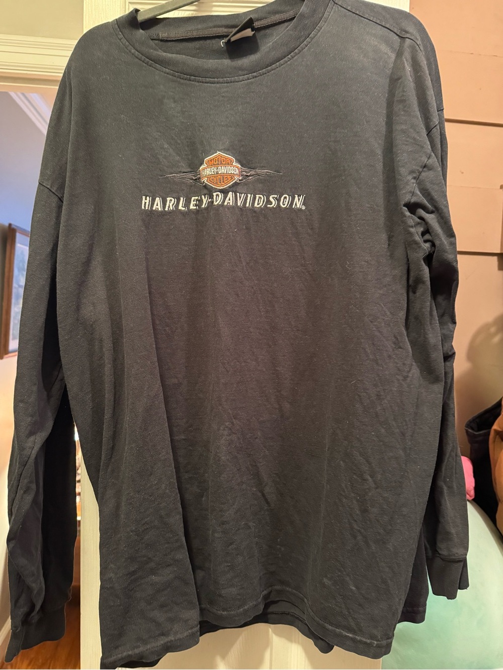 Harley-Davidson Black Long Sleeve Logo Tee with Orange Accent Size XL
